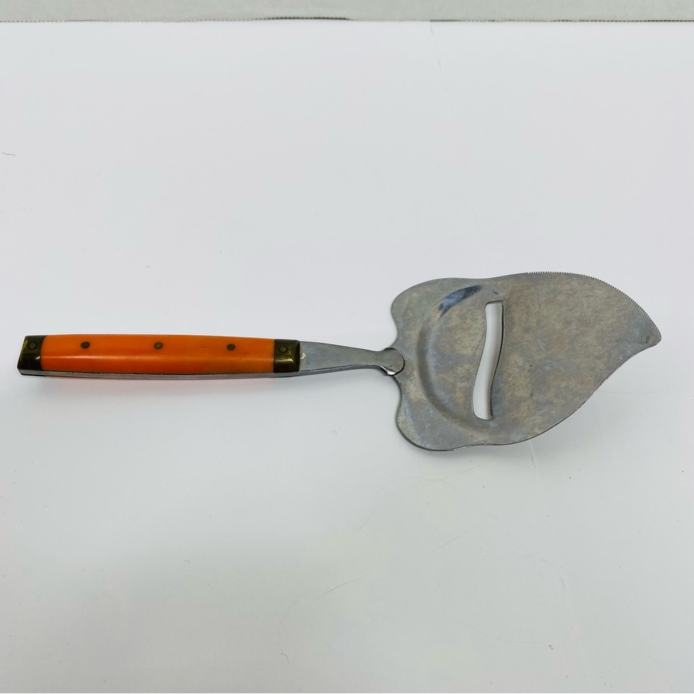 Vintage Orange Bakelite Handle Cheese Slicer Kitchen Utensil Mid Century Modern